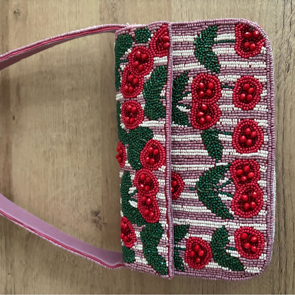 Anthropologie Beaded Cherry Shoulder Bag